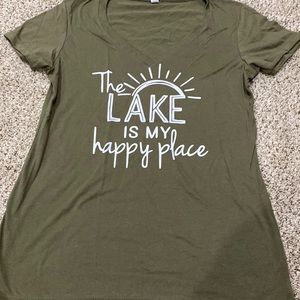 Army green v-neck tee.  New.  The lake is my happy place!